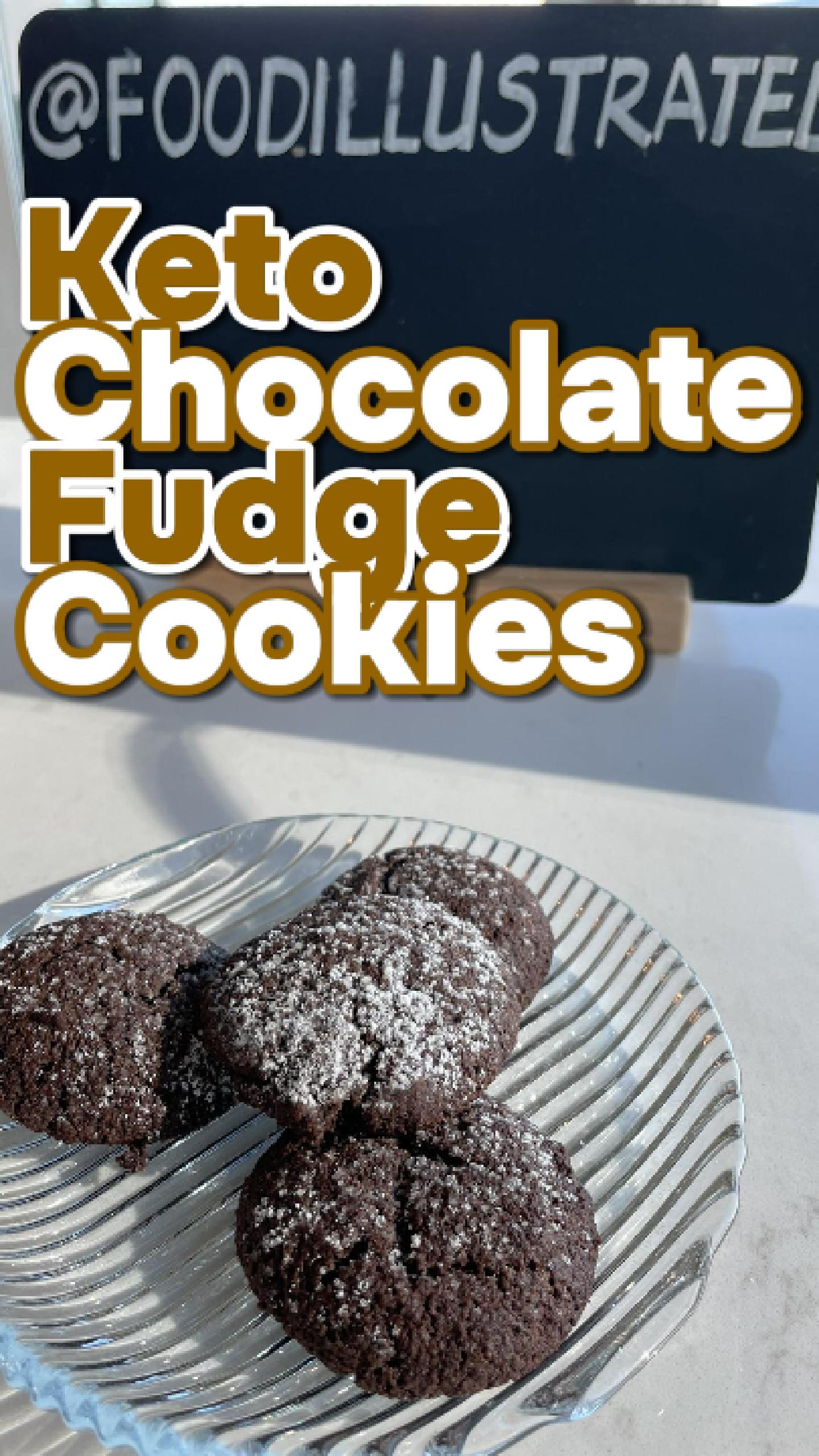 A stack of rich, fudgy keto chocolate fudge cookies on a rustic wooden board with visible cracks and chocolate texture