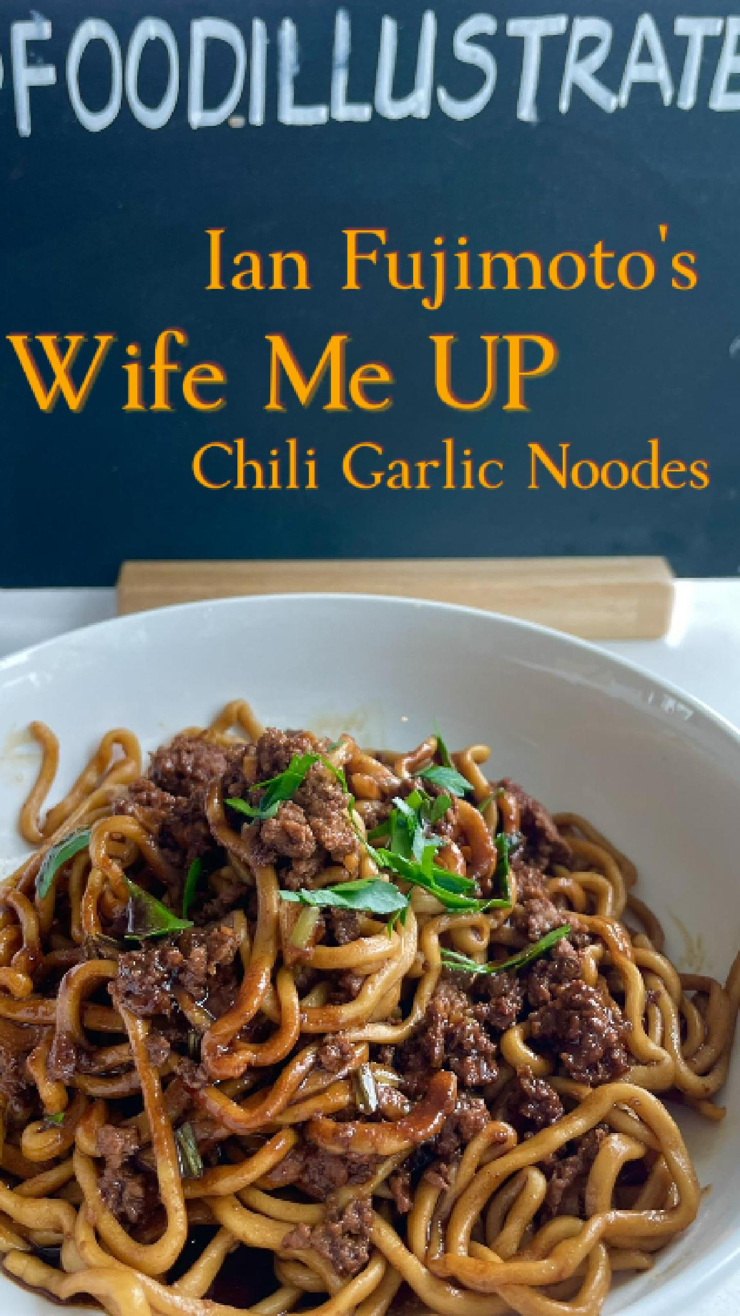 Spicy chili garlic wife me up noodles made with ground turkey, tossed in homemade red chili oil and topped with sliced green onions