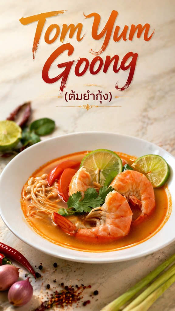 Tom yum goong recipe thai hot sour shrimp soup in a white bowl with fresh cilantro and lime garnish